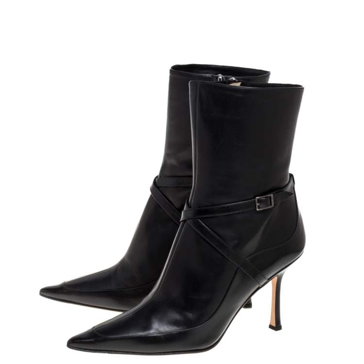 مملوكة مسبقًا Jimmy Choo Black Leather Arena Pointed Toe Ankle Boots Size 40