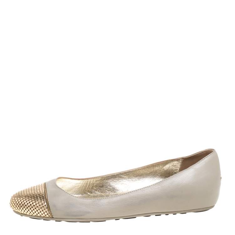 Pre Owned Jimmy Choo Beige Leather Waine Ballet Flats Size 37.5