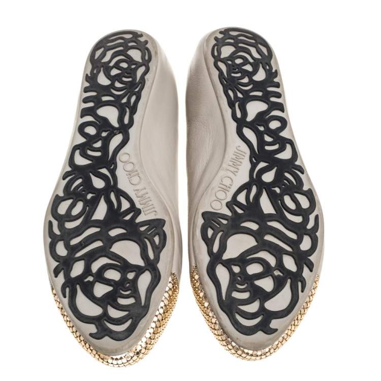 Pre Owned Jimmy Choo Beige Leather Waine Ballet Flats Size 37.5