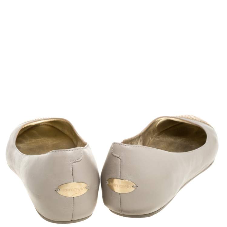 Pre Owned Jimmy Choo Beige Leather Waine Ballet Flats Size 37.5