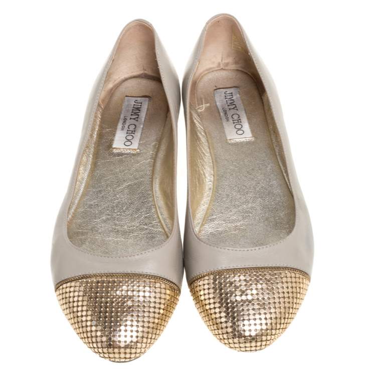 Pre Owned Jimmy Choo Beige Leather Waine Ballet Flats Size 37.5
