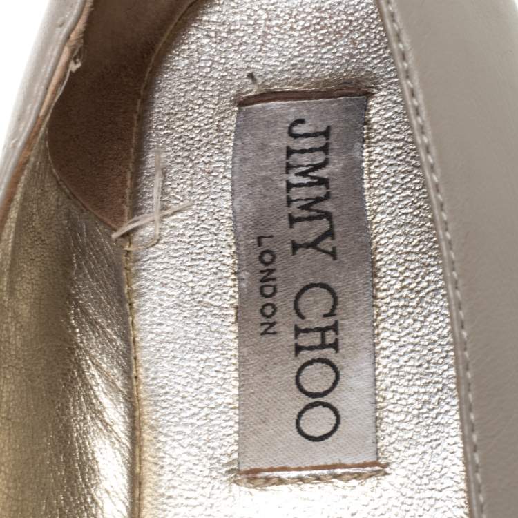 Pre Owned Jimmy Choo Beige Leather Waine Ballet Flats Size 37.5