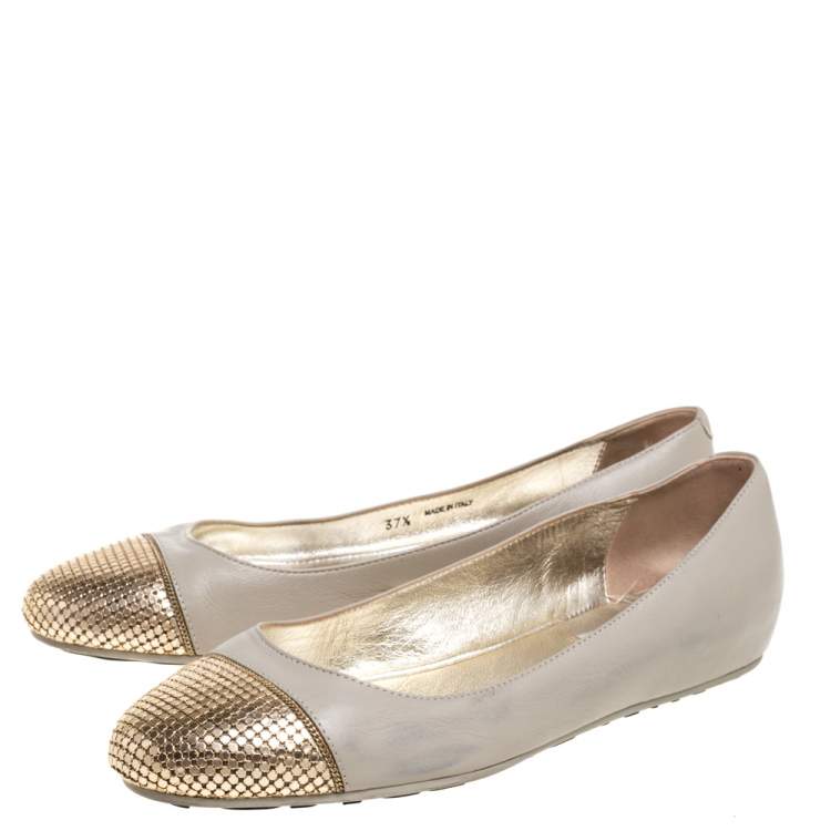 Pre Owned Jimmy Choo Beige Leather Waine Ballet Flats Size 37.5