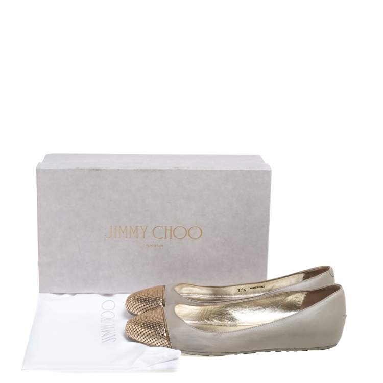 Pre Owned Jimmy Choo Beige Leather Waine Ballet Flats Size 37.5