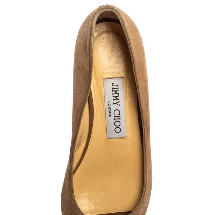 Pre Owned Jimmy Choo Beige Suede Leather Peep Toe Ballet Flats Size 36