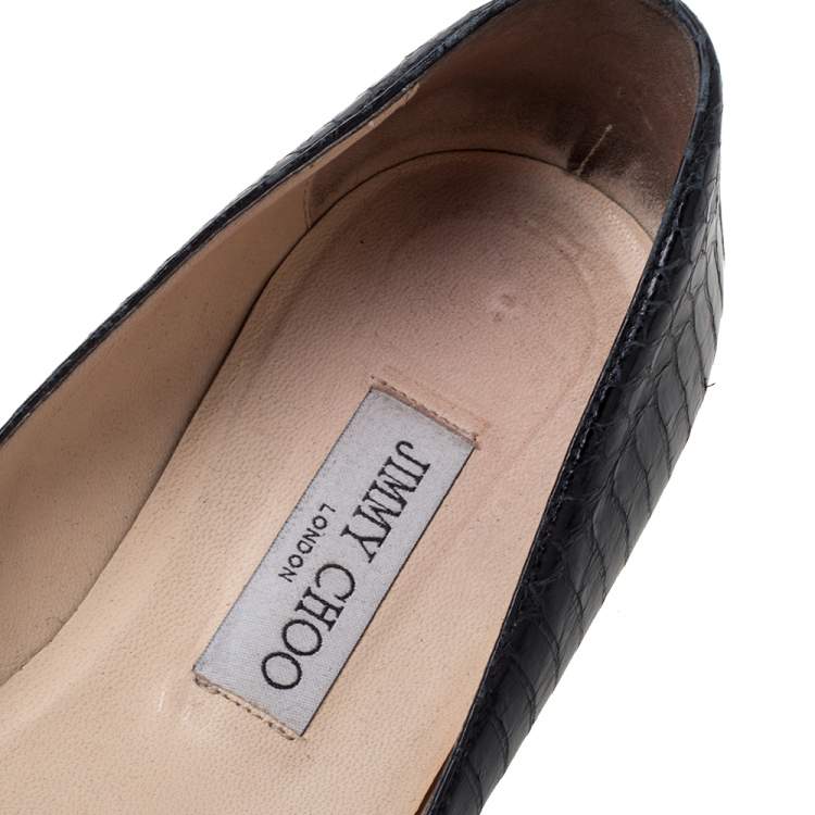 Pre Owned Jimmy Choo Black Python Leather Attila Pointed Toe Flats Size 40
