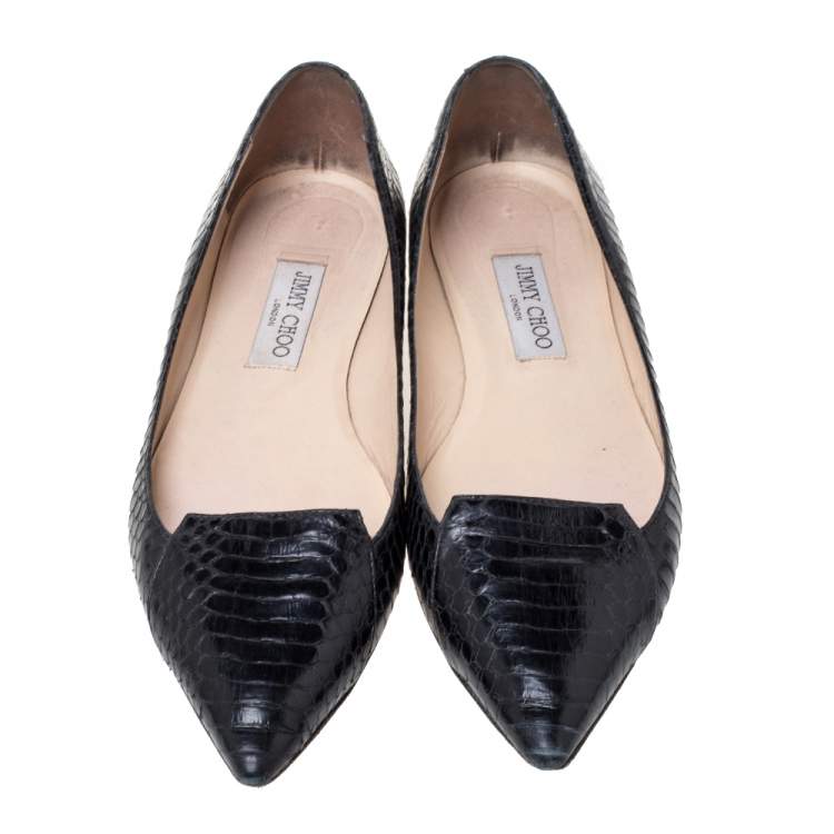 Pre Owned Jimmy Choo Black Python Leather Attila Pointed Toe Flats Size 40