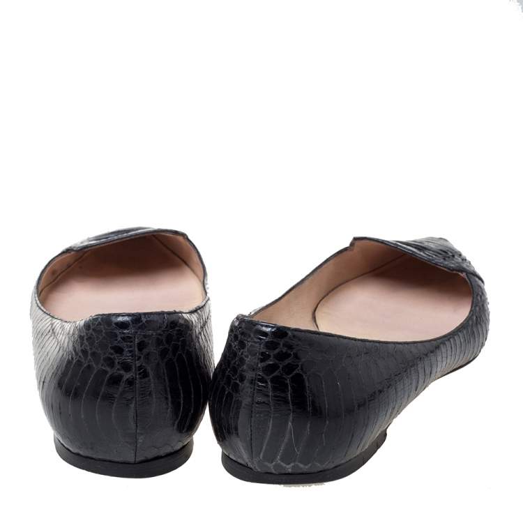 Pre Owned Jimmy Choo Black Python Leather Attila Pointed Toe Flats Size 40