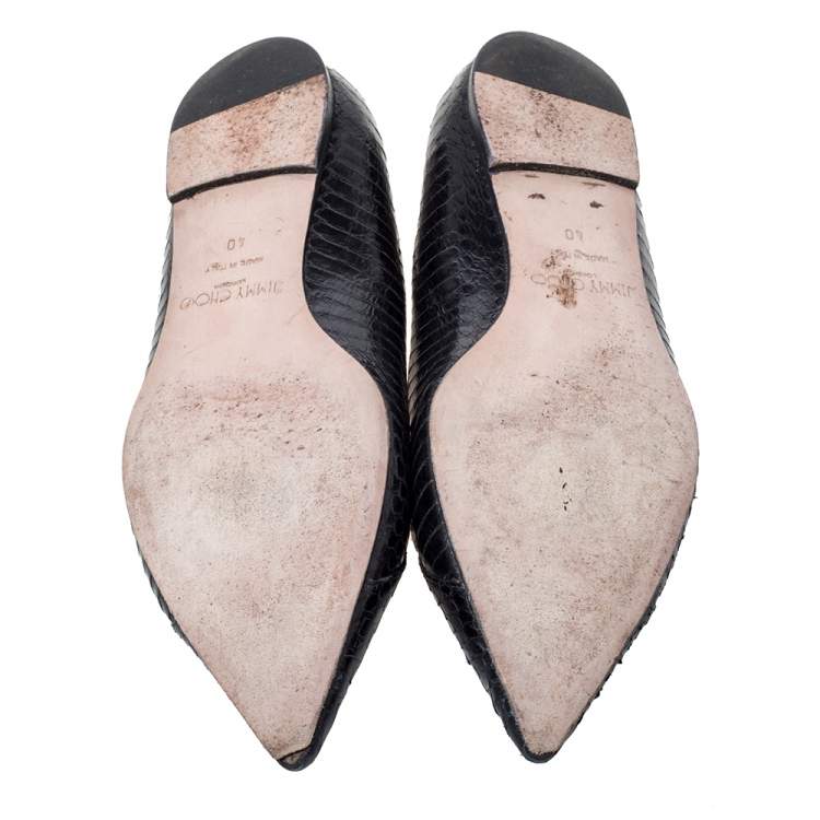 Pre Owned Jimmy Choo Black Python Leather Attila Pointed Toe Flats Size 40