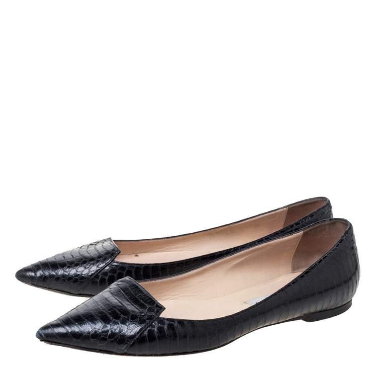 Pre Owned Jimmy Choo Black Python Leather Attila Pointed Toe Flats Size 40