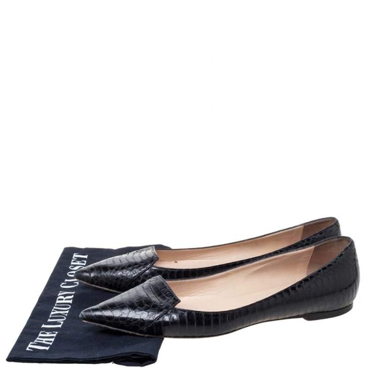 Pre Owned Jimmy Choo Black Python Leather Attila Pointed Toe Flats Size 40