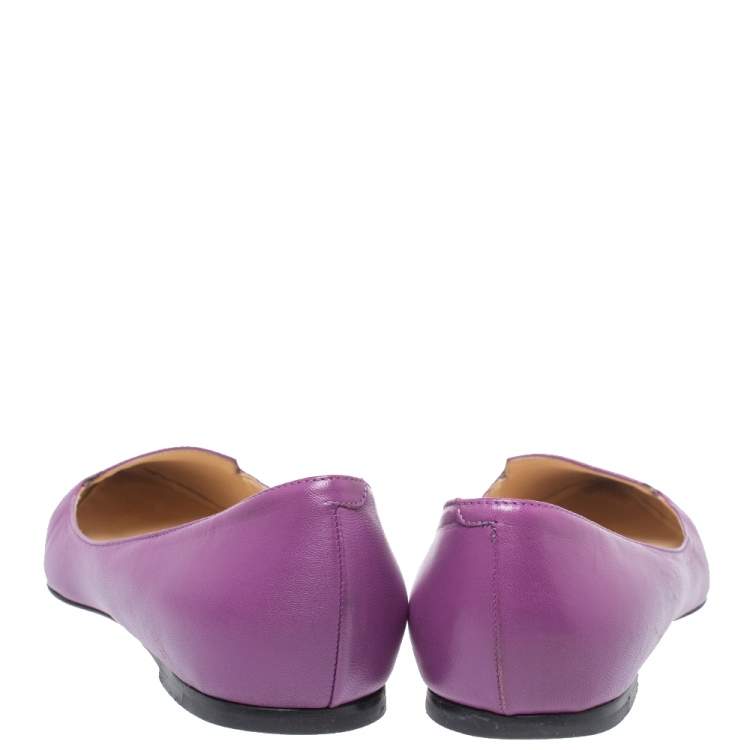 Pre Owned Jimmy Choo Purple Leather Attila Pointed Toe Ballet Flats Size 40