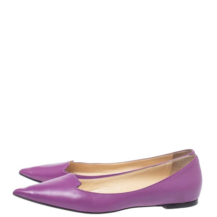Pre Owned Jimmy Choo Purple Leather Attila Pointed Toe Ballet Flats Size 40