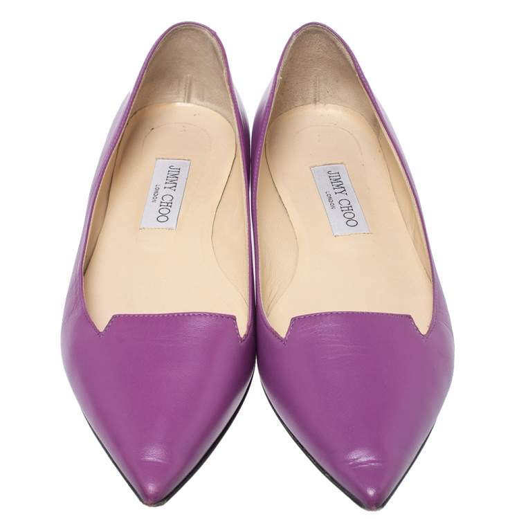 Pre Owned Jimmy Choo Purple Leather Attila Pointed Toe Ballet Flats Size 40