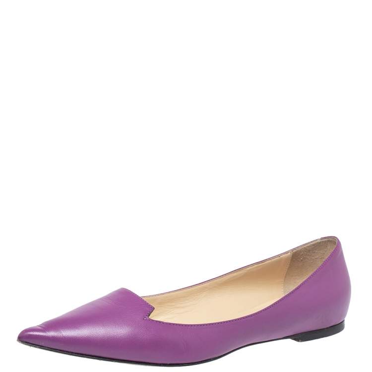 Pre Owned Jimmy Choo Purple Leather Attila Pointed Toe Ballet Flats Size 40
