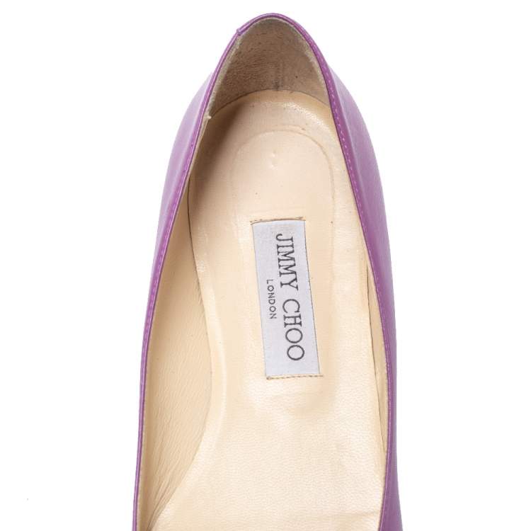 Pre Owned Jimmy Choo Purple Leather Attila Pointed Toe Ballet Flats Size 40