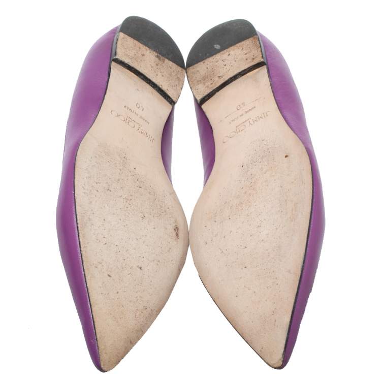 Pre Owned Jimmy Choo Purple Leather Attila Pointed Toe Ballet Flats Size 40