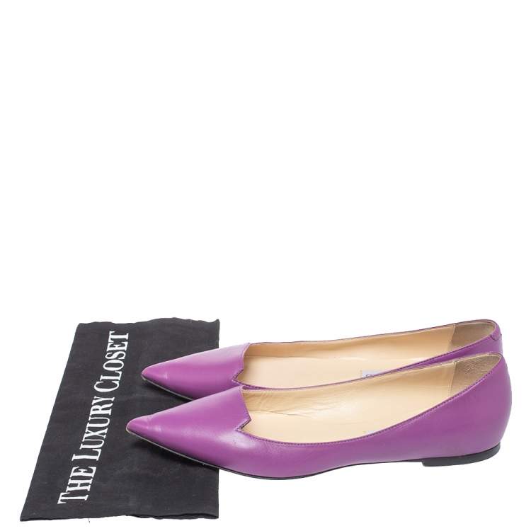 Pre Owned Jimmy Choo Purple Leather Attila Pointed Toe Ballet Flats Size 40