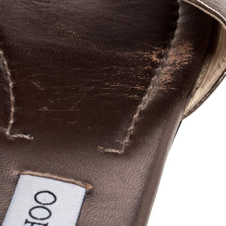 Pre Owned Jimmy Choo Metallic Bronze Leather Nanda Flat Slides Size 39