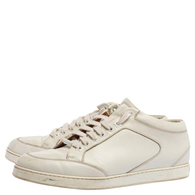 Pre Owned Jimmy Choo White Leather Miami Low Top Sneakers Size 40.5