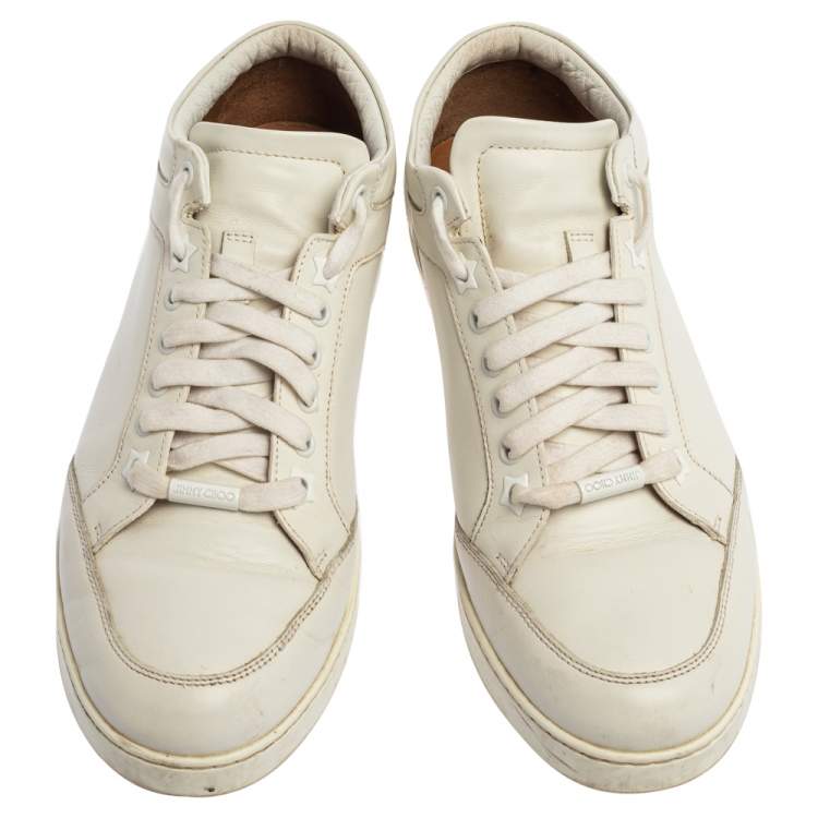 Pre Owned Jimmy Choo White Leather Miami Low Top Sneakers Size 40.5