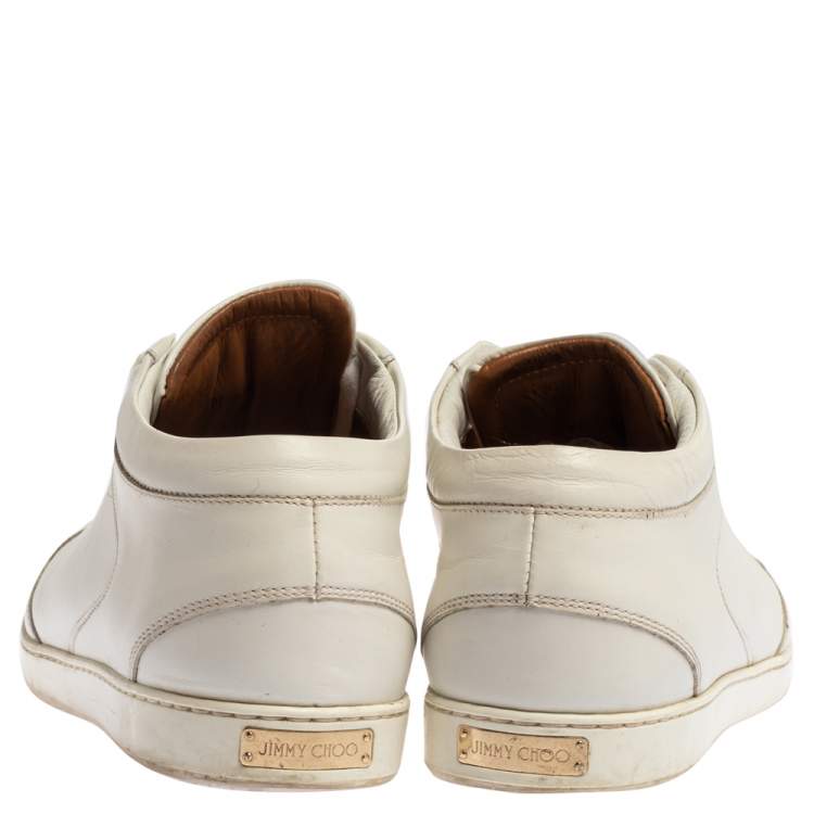 Pre Owned Jimmy Choo White Leather Miami Low Top Sneakers Size 40.5