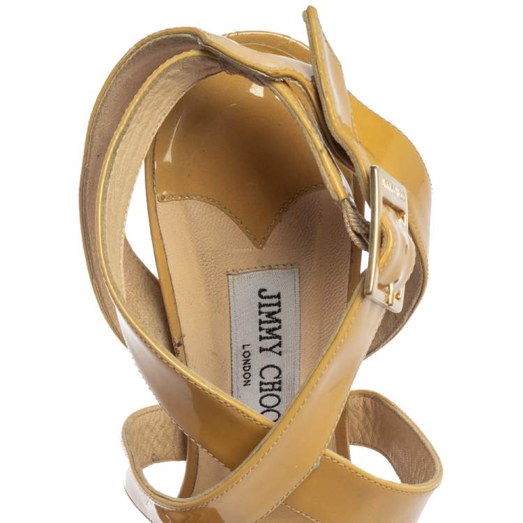 Pre Owned Jimmy Choo Beige Patent Leather Vamp Platform Sandals Size 41.5