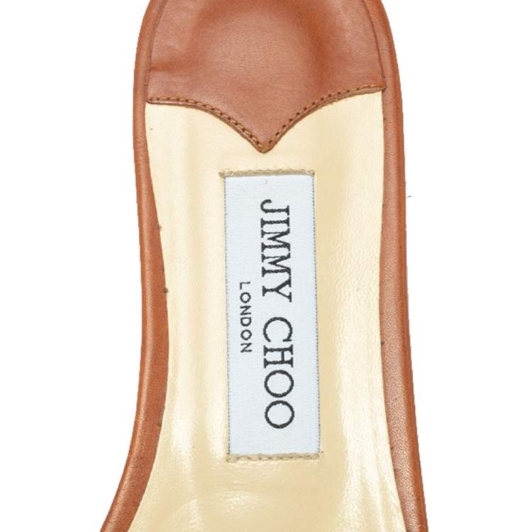 Pre Owned Jimmy Choo Cream/Brown Raffia Granger Crystal Embellished Slides Size 38