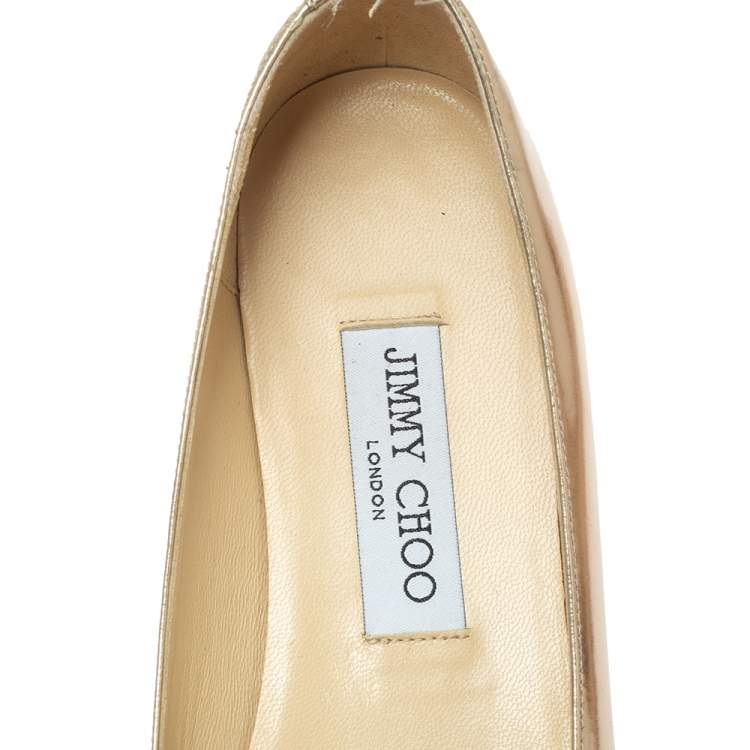 Pre Owned Jimmy Choo Gold Mirror Leather Buckle Toe Ballet Flats Size 38