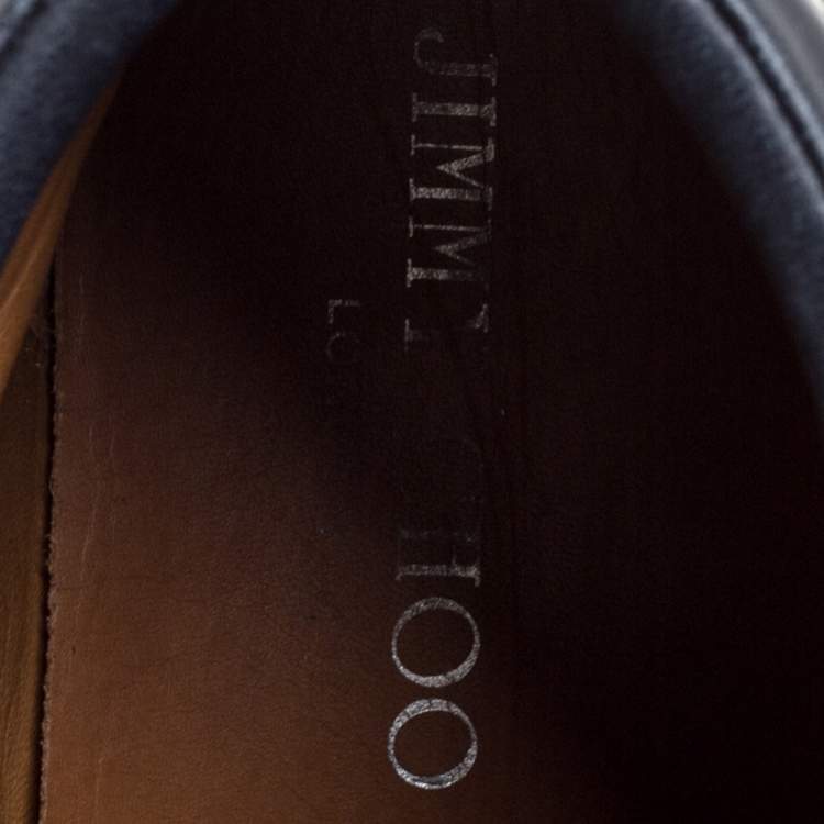 Pre Owned Jimmy Choo Blue/Black Leather and Suede Studded High Top  Sneakers Size 38
