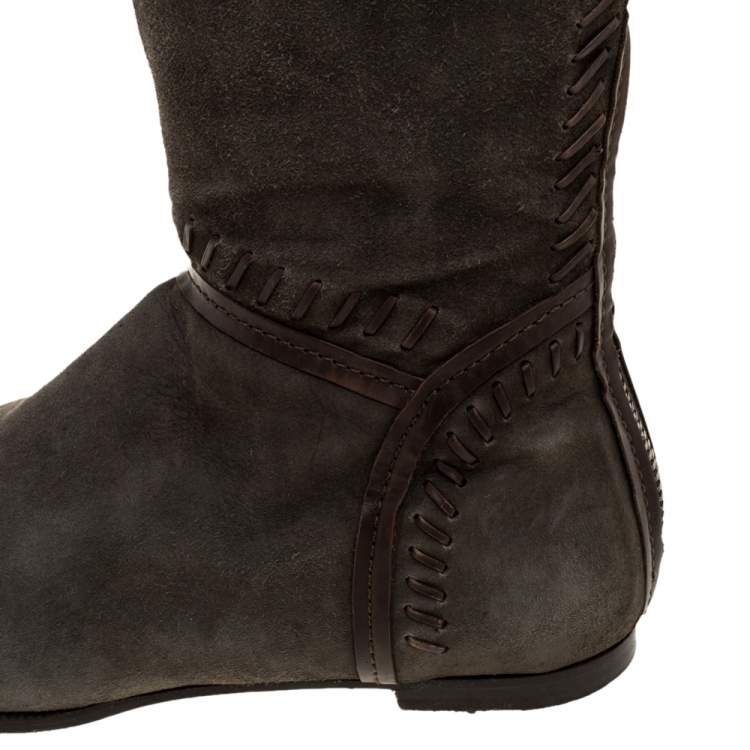 Pre Owned Jimmy Choo Khaki Green Suede High Knee Boots Size 37.5