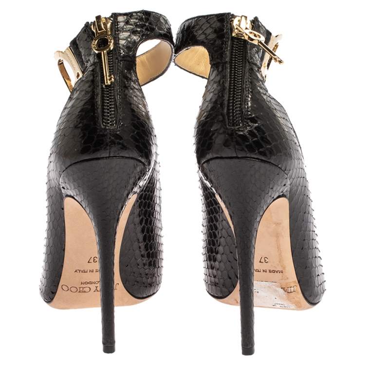 Pre Owned Jimmy Choo Black Python Devote Handcuff Ankle Strap Pumps Size 37