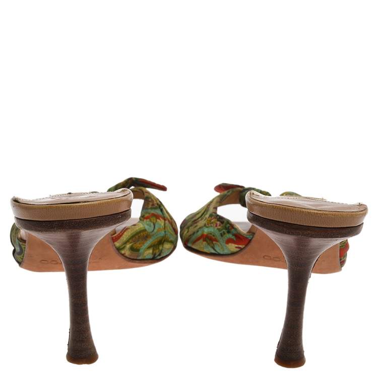 Pre Owned Jimmy Choo Multicolor Printed Satin Knot Slide Sandals Size 38