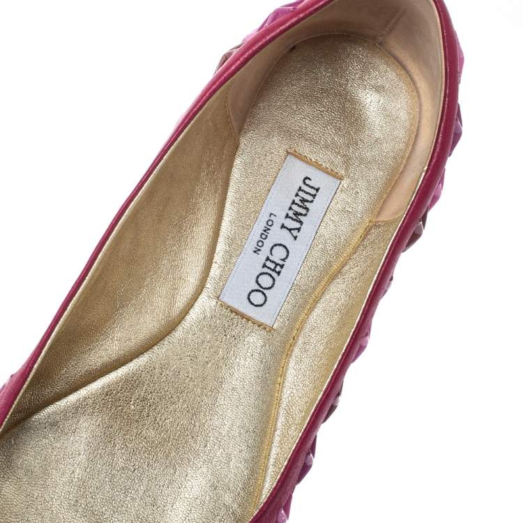 Pre Owned Jimmy Choo Pink Leather Western Star Studded Ballet Flats Size 38