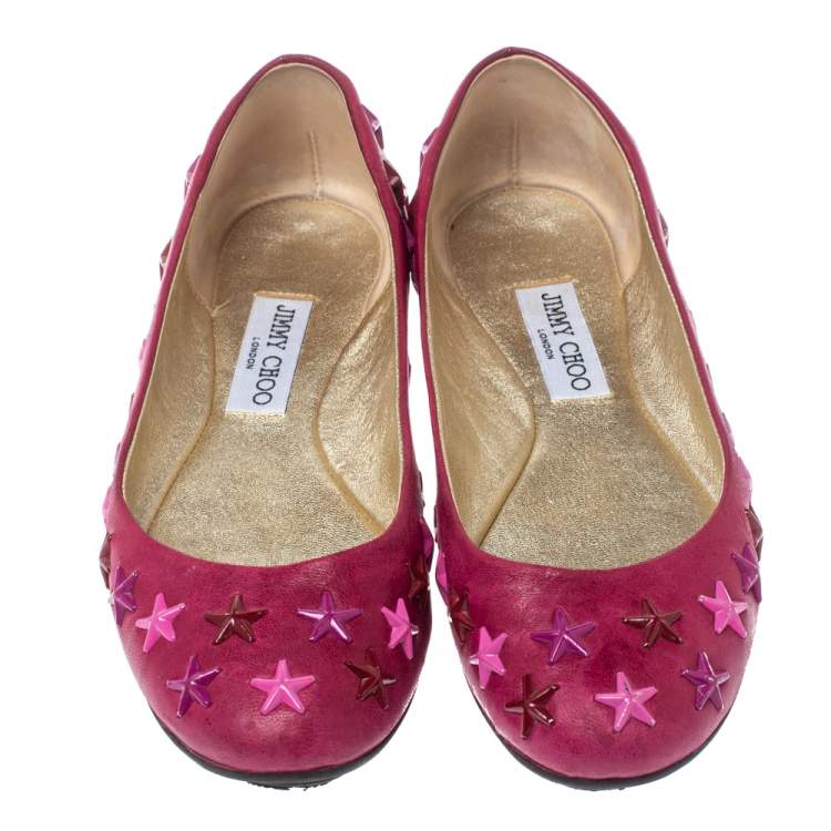Pre Owned Jimmy Choo Pink Leather Western Star Studded Ballet Flats Size 38