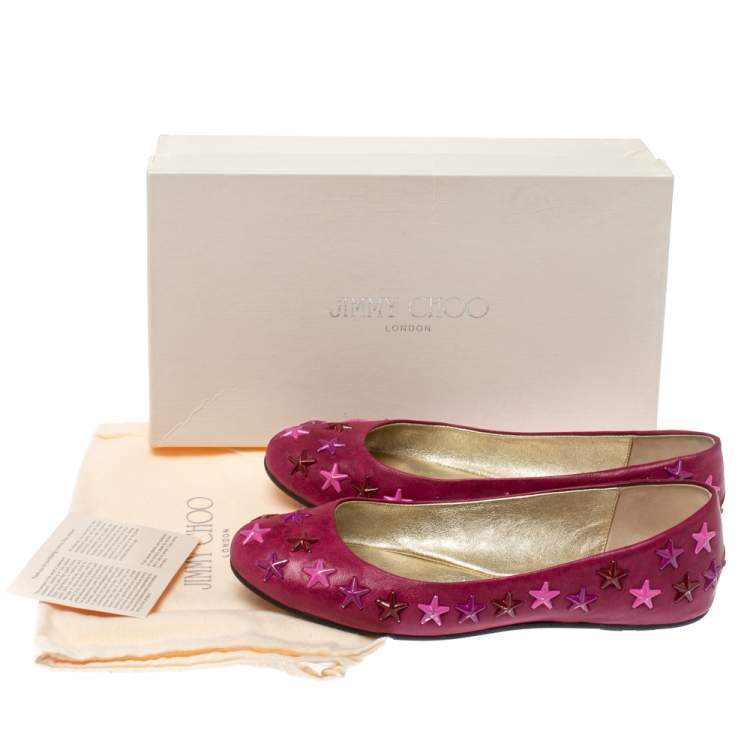 Pre Owned Jimmy Choo Pink Leather Western Star Studded Ballet Flats Size 38