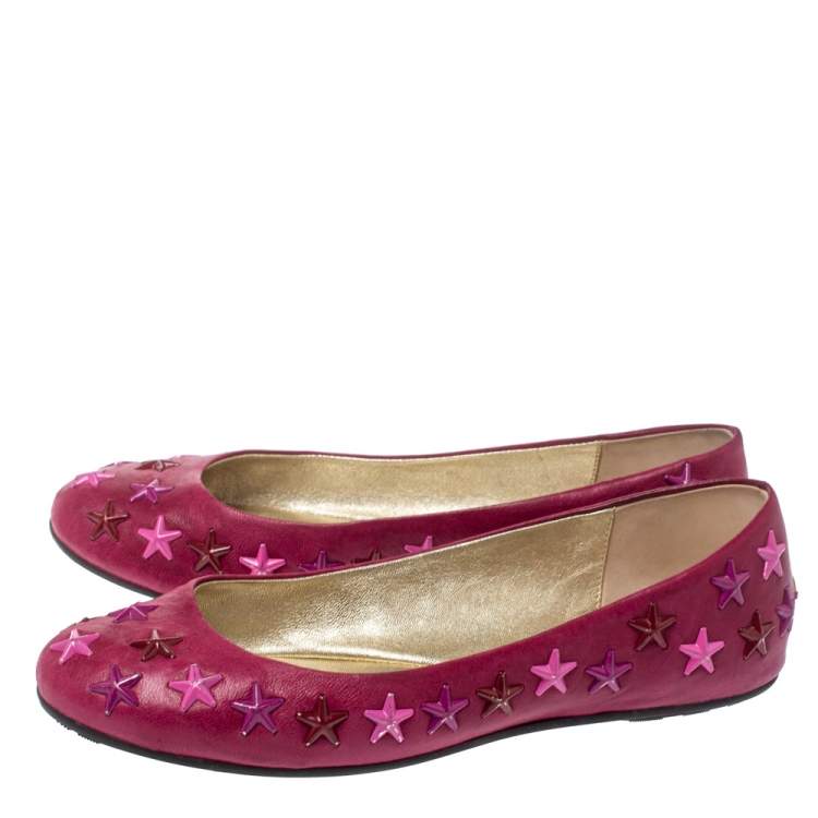 Pre Owned Jimmy Choo Pink Leather Western Star Studded Ballet Flats Size 38