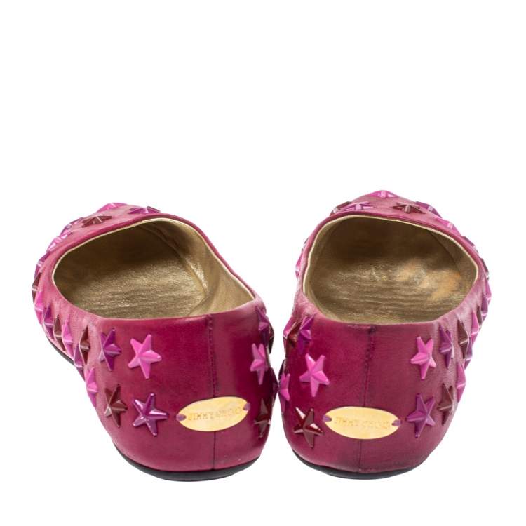 Pre Owned Jimmy Choo Pink Leather Western Star Studded Ballet Flats Size 38