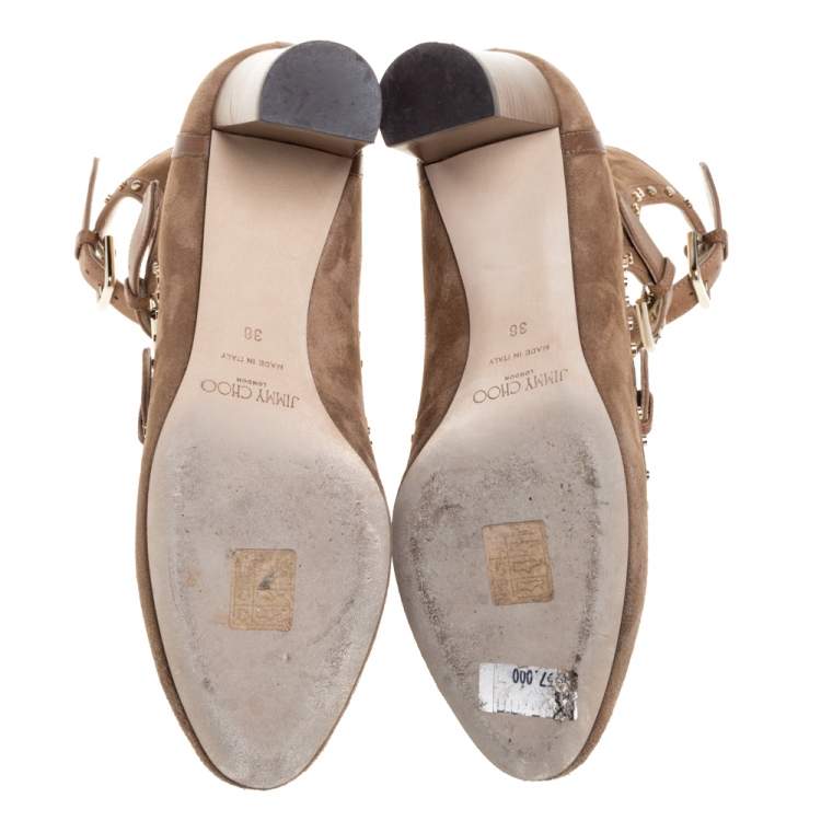 Pre Owned Jimmy Choo Beige Suede Hartley Studded Pumps Size 38