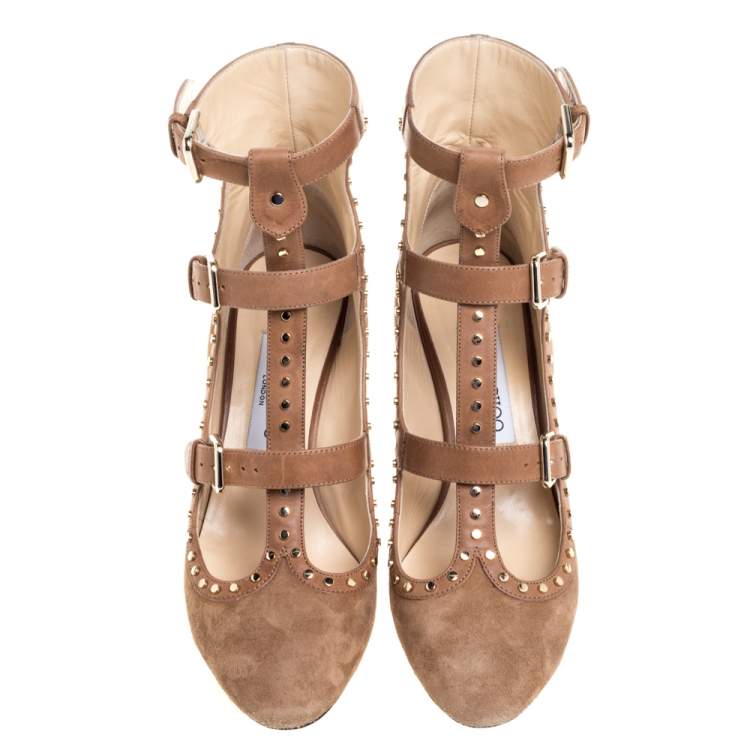 Pre Owned Jimmy Choo Beige Suede Hartley Studded Pumps Size 38
