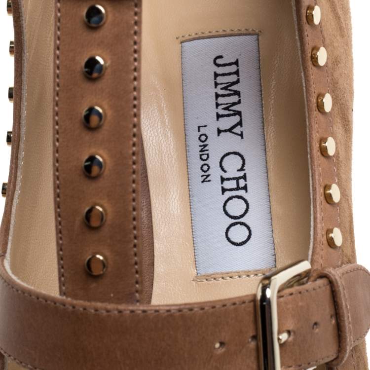 Pre Owned Jimmy Choo Beige Suede Hartley Studded Pumps Size 38