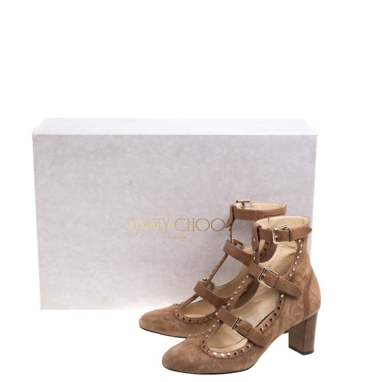Pre Owned Jimmy Choo Beige Suede Hartley Studded Pumps Size 38