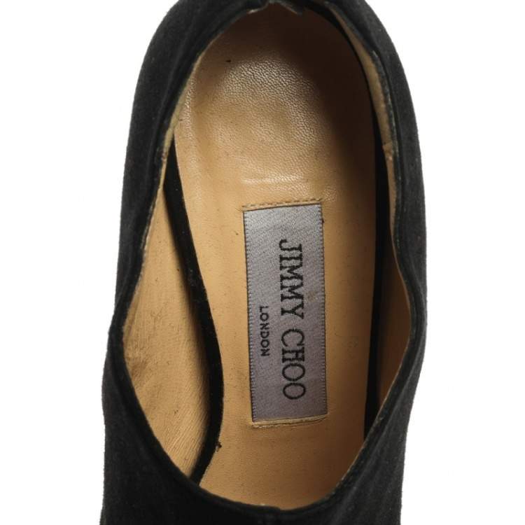 Pre Owned Jimmy Choo Black Suede Glint Peep Toe Ankle Booties Size 37