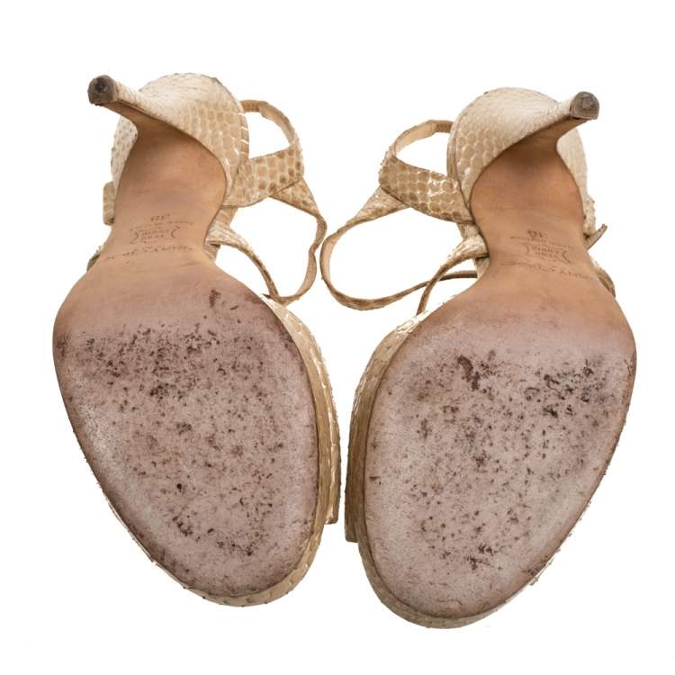 Pre Owned Jimmy Choo Beige Python Leather Open Toe Ankle Strap Sandals Size 38