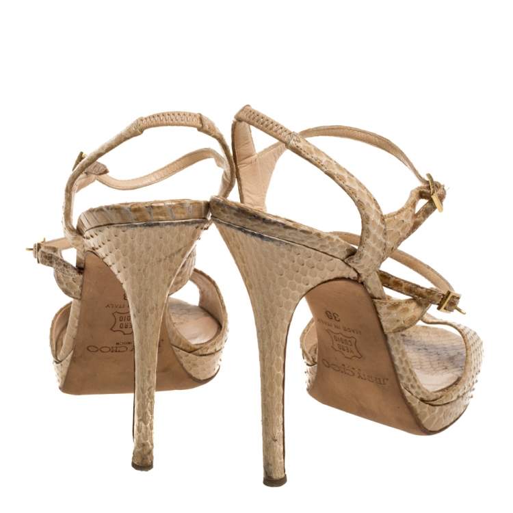 Pre Owned Jimmy Choo Beige Python Leather Open Toe Ankle Strap Sandals Size 38