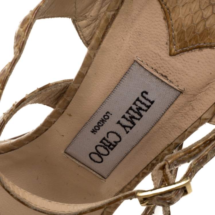 Pre Owned Jimmy Choo Beige Python Leather Open Toe Ankle Strap Sandals Size 38