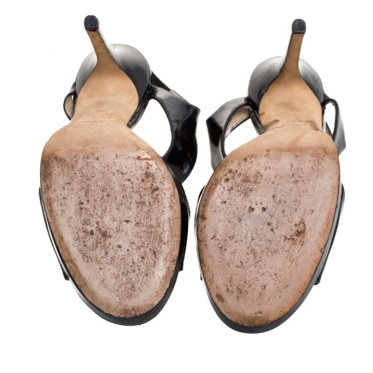 Pre Owned Jimmy Choo Black Leather T-Strap Slingback Sandals Size 39