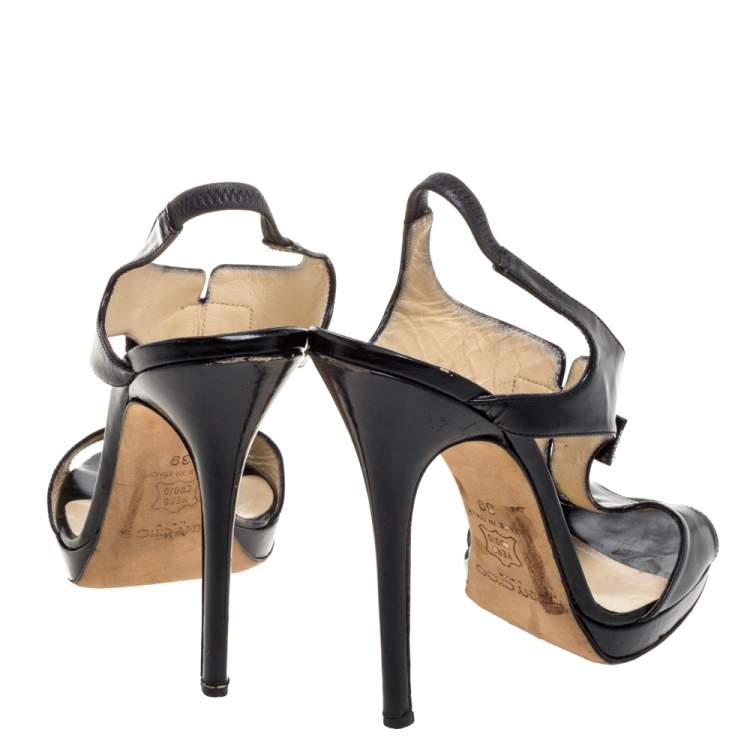 Pre Owned Jimmy Choo Black Leather T-Strap Slingback Sandals Size 39