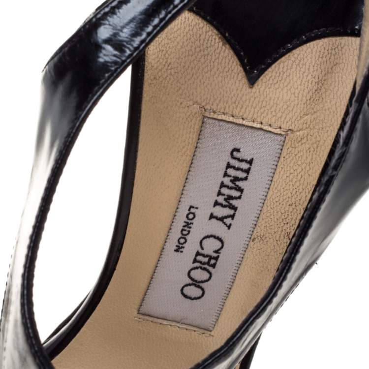 Pre Owned Jimmy Choo Black Leather T-Strap Slingback Sandals Size 39