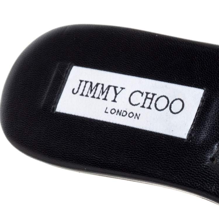 مملوكة مسبقًا Jimmy Choo Black Leather Neave Floral Appliqué Slides Size 38.5